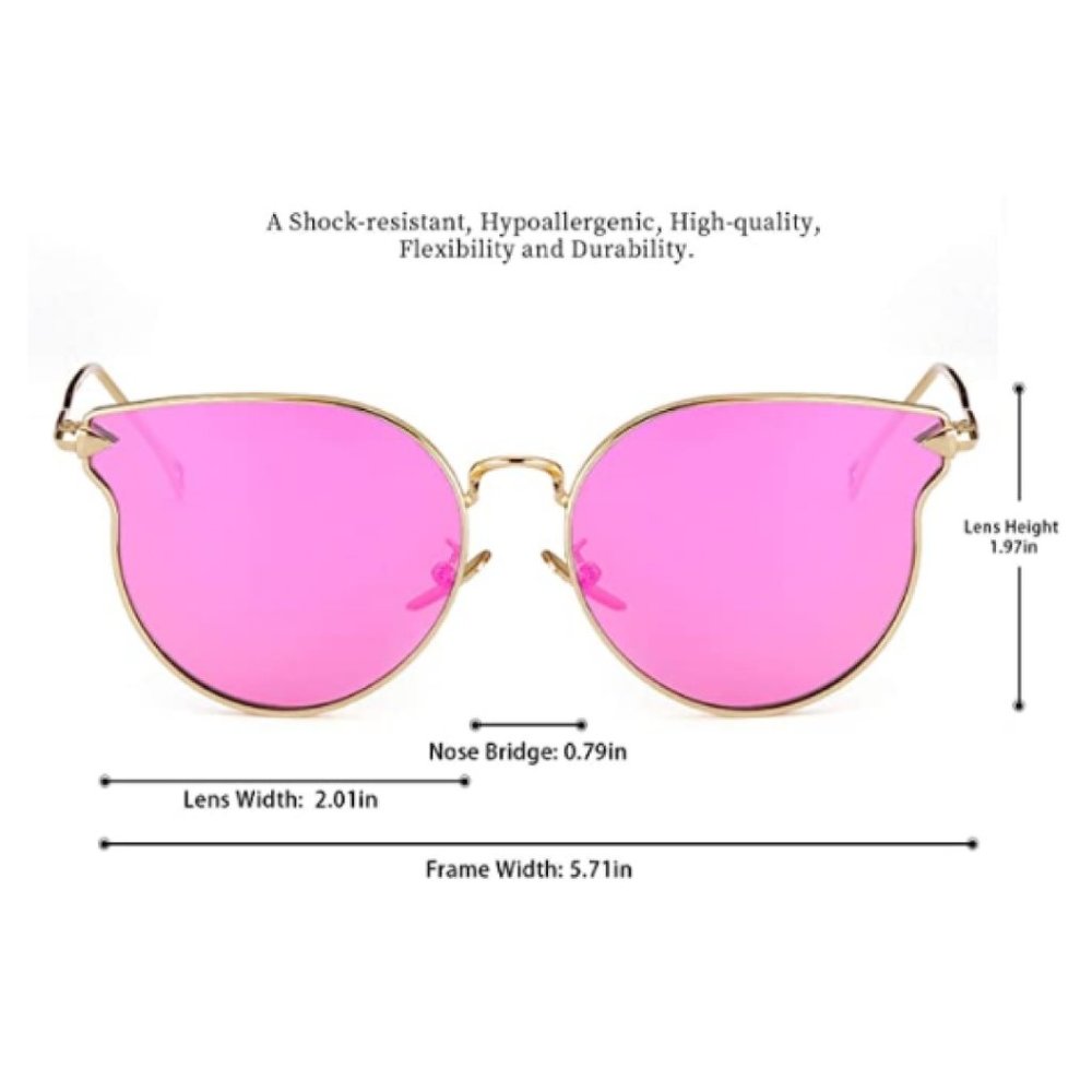 Cat Eye Pink Sunglasses Polarized Mirrored Flat-Lens Eyewear UV 400 Protection - Picture 11 of 12